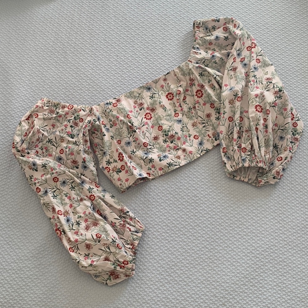 Cara Cara Sagaponack Top Millerton Print. Smocked Back. Puff sleeve. Cropped